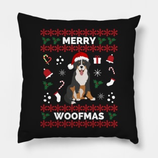 Bernese Mountain Dog Merry Woofmas Christmas Gift - Merry Woofmas Bernese Mountain Dog Christmas Holiday Pillow