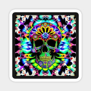 Skull Tie Dye Psychedelic Trippy Rainbow Festival Hippie Neon Magnet