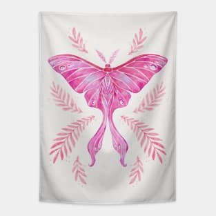 Pink Watercolor Luna Moth Tapestry