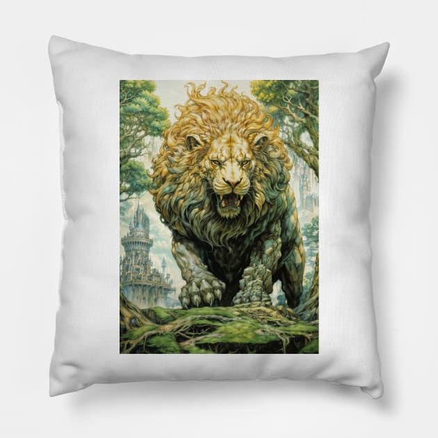 Earth Elemental Lion Pillow by berubettoart