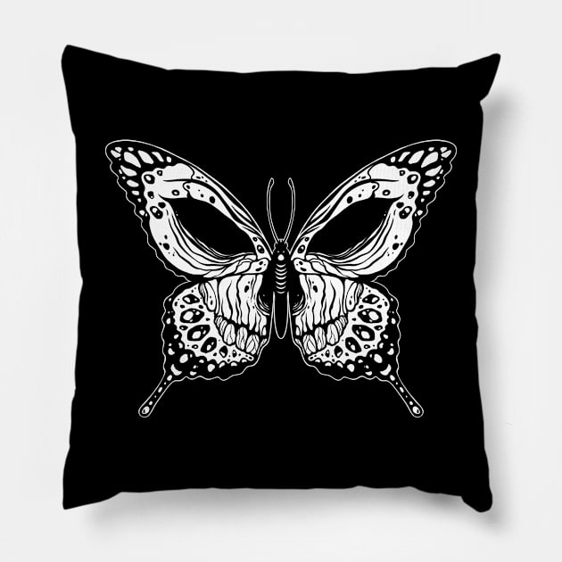 Butterfly skull Pillow by OccultOmaStore