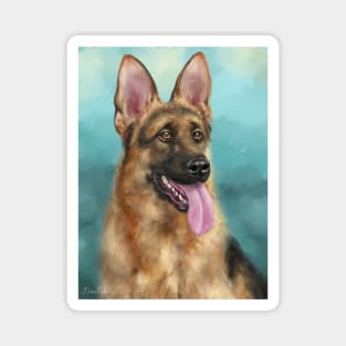 An impressive German Shepherd Painting with his Tongue Out Magnet