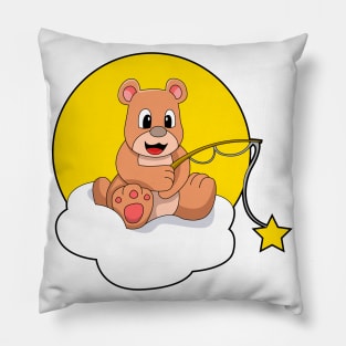 Bear at Fishing with Fishing rod on Cloud Pillow