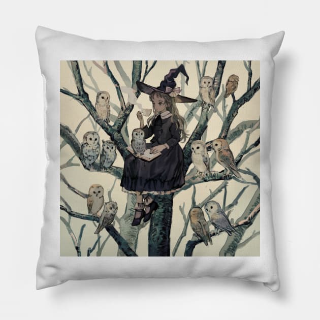 Witch and Owl Pillow by rt0no