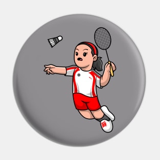 Cute Girl Playing Badminton Cartoon Pin