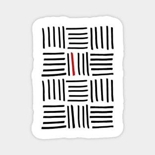 BLACK, WHITE, AND RED LINES - Hand Drawn Original Design Magnet