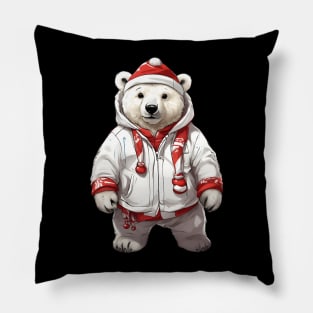 Polar bear wearing a Christmas costume Pillow
