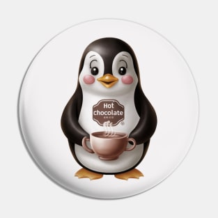 Cute penguin with hot chocolate Pin