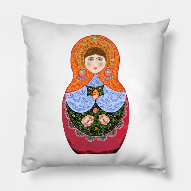 Matryoshka nesting doll merch Russian folk art Pillow by artnataly