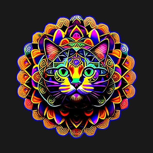 Funny Magical Cat Mandala For Good Luck by funfun
