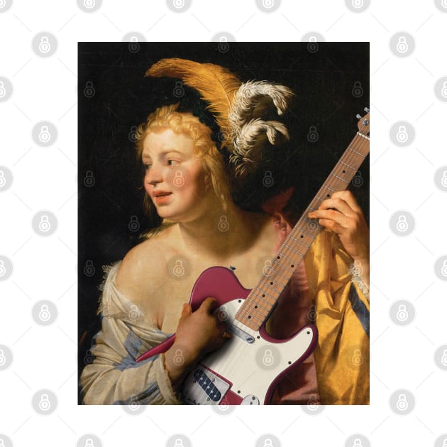 Girl with Guitar - Moody Maximalism Oil Painting by thejamestaylor