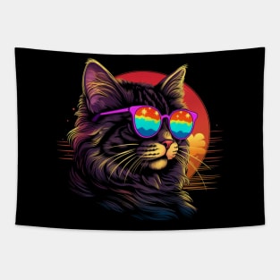 Retro Wave Bobtail Cat Shirt Tapestry