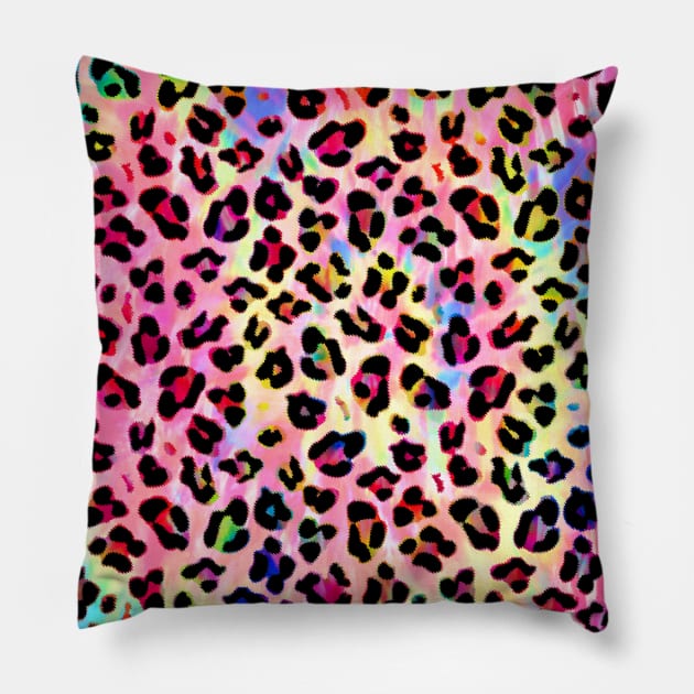 Rainbow Tie Dye Leopard Print Pillow by saradaboru
