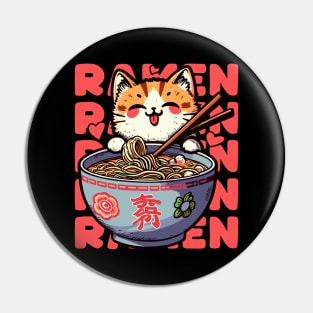 Cute Kawaii Anime Ramen Lover Cat Retro Japanese Noodles Pin