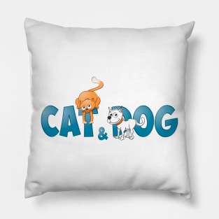 Funny and colorful Cat and dog illustration. Pillow