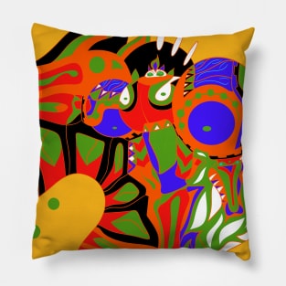 skull dogu knight in ecopop bright pattern zentangle art Pillow