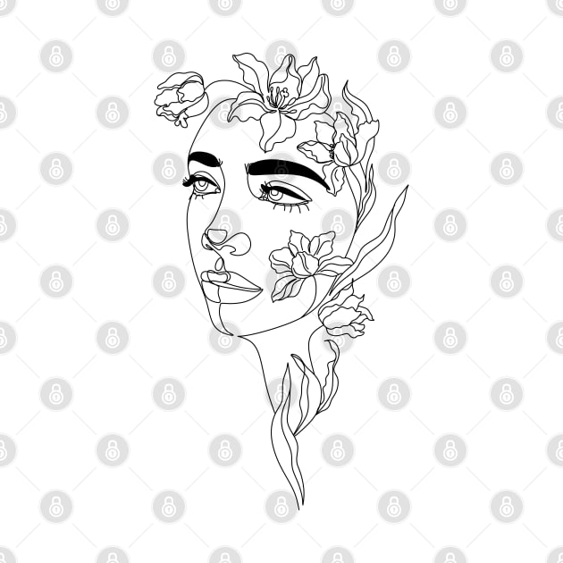 woman with tulips line art by OneLinePrint