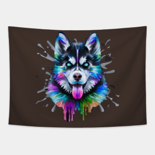 Siberian Husky Happy Dog Colorful Graphic Tapestry