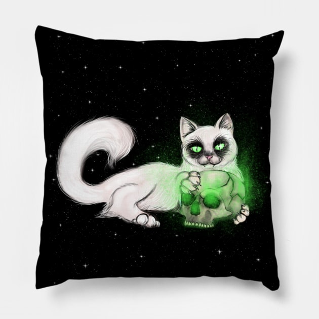 Skull Kitty Pillow by theerraticmind