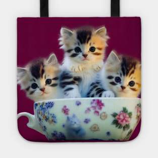 Cats in a cup , Friends forever ,cute three cat in a cup design Tote