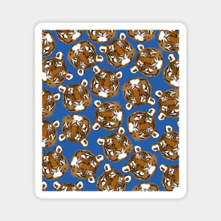 Tiger print pattern on a blue background Magnet