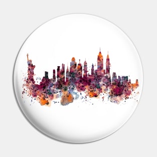 New York skyline watercolor Pin