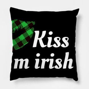 Kiss Me i'm irish with green buffalo plaid lips Pillow