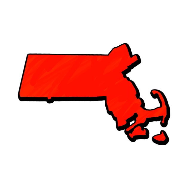 Bright Red Massachusetts Outline by Mookle