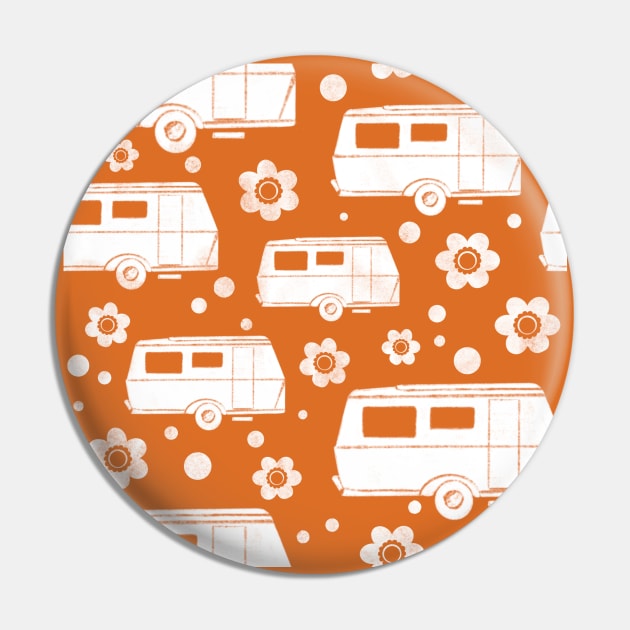 Vintage Caravan block print in orange and white Pin by NattyDesigns