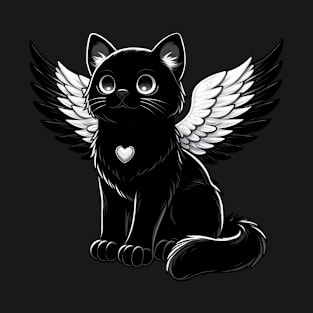 Black Cat Angel Wings Gothic Style T-Shirt