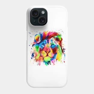 Neon Lion - colourful semi abstract - big cat - ink spatter painting Phone Case