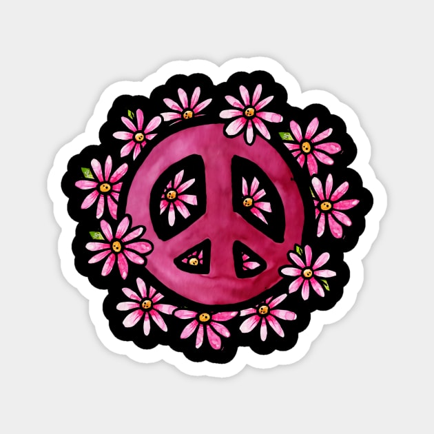 Vintage Floral Peace Sign Magnet by bubbsnugg