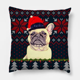 Cute French Bulldog Christmas Cream and White Bulldog Puppy Xmas Trees Pillow