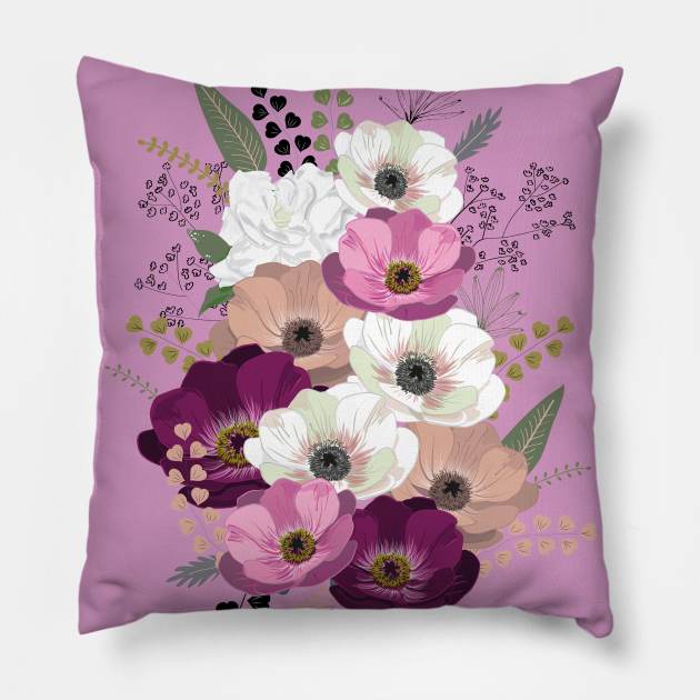 Floral Bouquet I Pillow by AnisIllustration