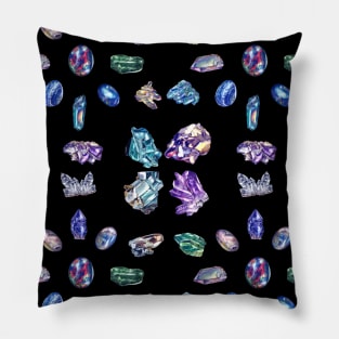 Crystals 2 - Gemstones Watercolor Pastel Black Pillow