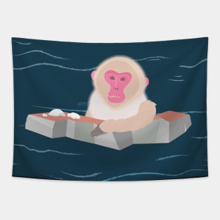 Snow monkey hot spring bathing Tapestry