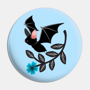 Cute bat with a blue flower Pin