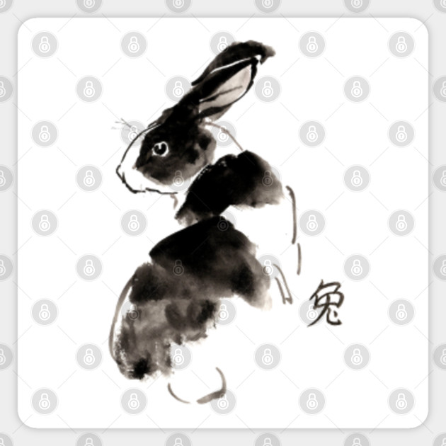 Rabbit Chinese Painting Rabbit Sticker Teepublic