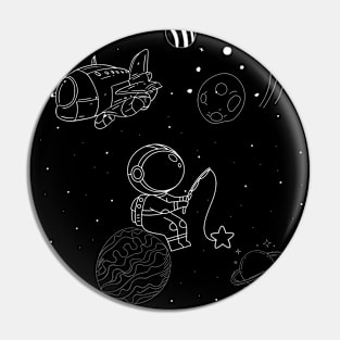 Astronaut Engaging in Celestial Fishing Extravaganza White Edition Pin