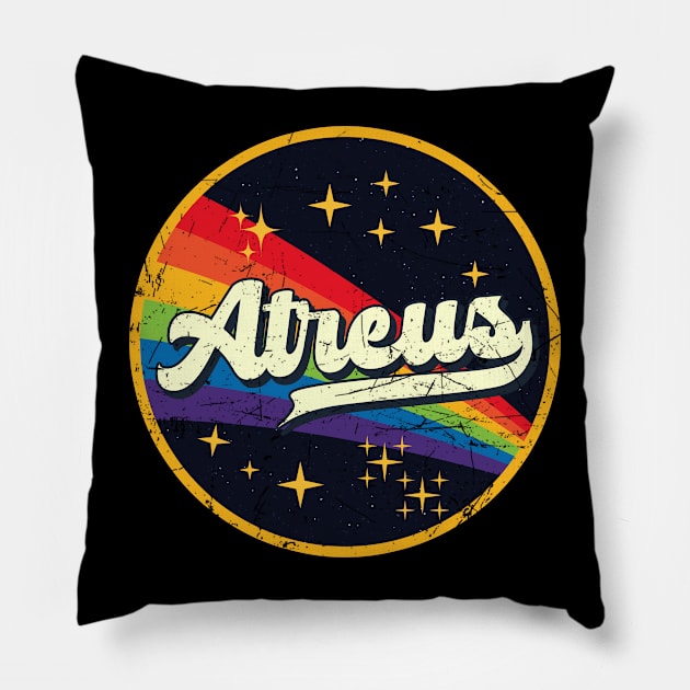 Atreus // Rainbow In Space Vintage Grunge-Style Pillow by LMW Art