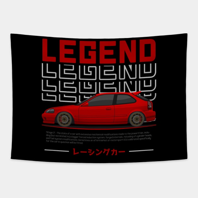 Midnight Racer Red EK 9 JDM Tapestry by GoldenTuners