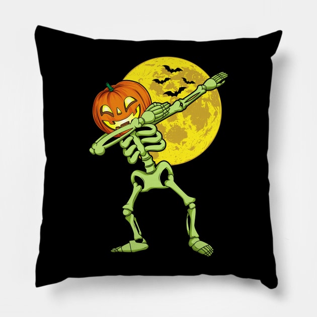 Dabbing Skeleton Pumpkin Head Halloween Costume Pillow by HCMGift