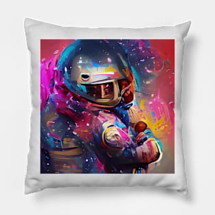 Colorful Astronaut in Space Pillow