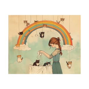 Girl, cats and rainbow T-Shirt