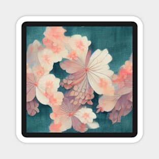 Pink flowers on Teal background Chiyogami Pattern Magnet