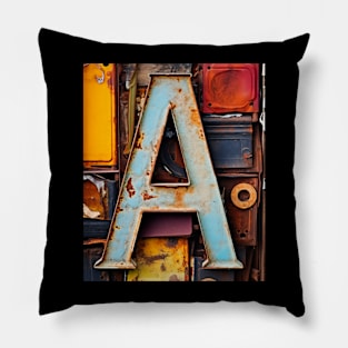 Rusty Letter A Antique Monogram Letter A Initial Alphabet Pillow