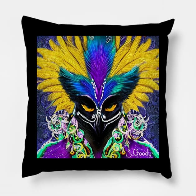 Mardi Gras raven 2023 Pillow by Slimgoody's Tees