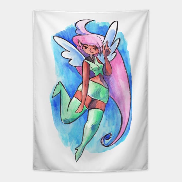 Pink-Haired Angel Girl Tapestry by saradaboru