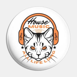 HOUSE MUSIC - Headphone Cat (Orange/Black) Pin