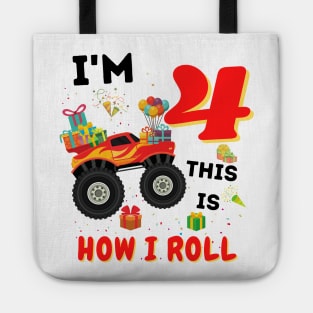 I'm 4 This Is How I Roll, 4 Year Old Boy Or Girl Monster Truck Gift Tote